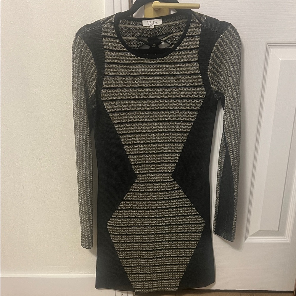 Black and Gold Geometric Long Sleeve Dress Size S